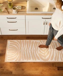 Town & Country Luxe Livie Matisse Cutout Everwash Rug hallway runner floor mat Taupe Peach Boho Tropical Print