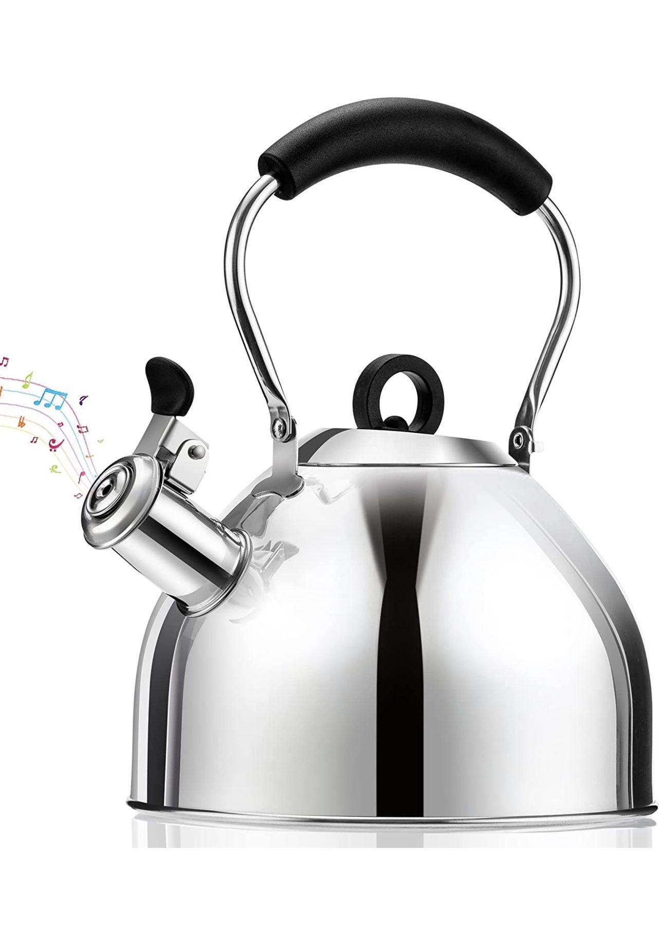 Tea Kettle Stovetop - HIHUOS 2.64QT Whistling Tea Pots for Stove Top - Sleek Teapots with Universal Base, Mirror Stainless Steel Teakettle with Cool G