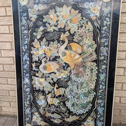 Korean Chinoiserie Black Laquer Screenprint Low Table