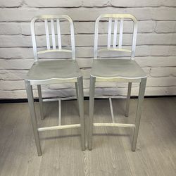Emeco Navy Bar Height Stools Brushed Aluminum 2pc