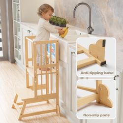 Toddler Standing Tower, Wooden Toddler Kitchen Step Stool, Adjustable Height Toddlers Tower for Kitchen and Living Room Countertops, with Removable Sa