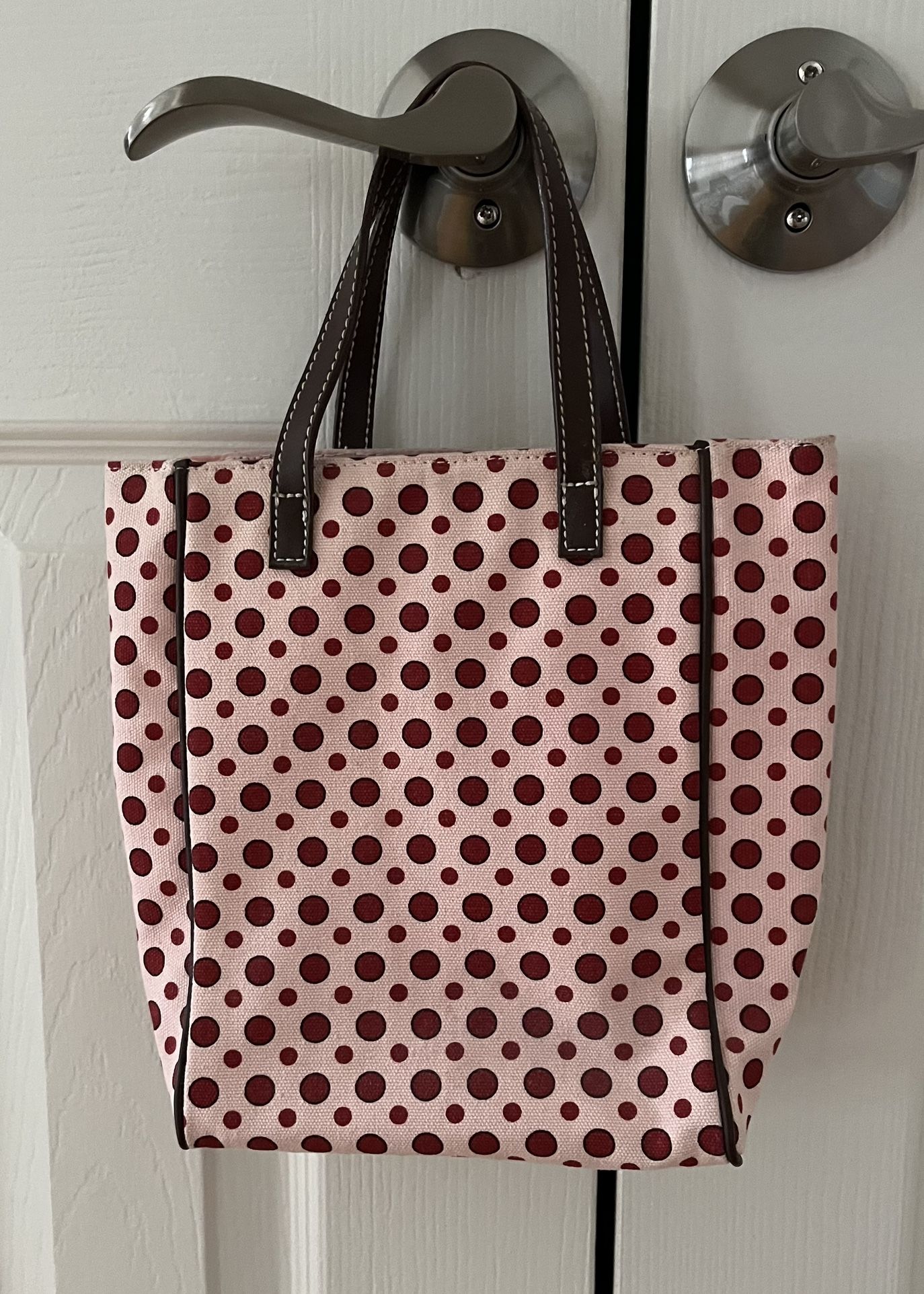 Polka Dot Bag With Leather Handles 