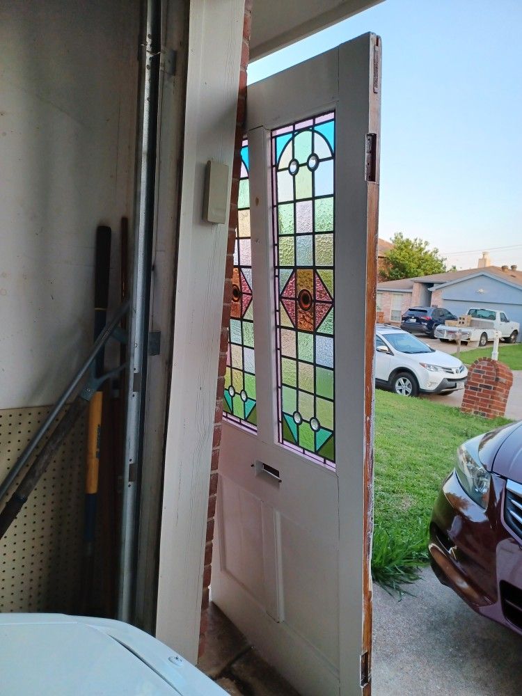 Antique Victorian Leaded Stain Glass Front Door. Over 100 Years Old.