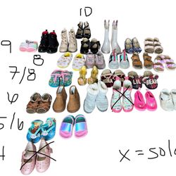 Baby Girl / Toddler Shoe, Sandal, Boot, And Slipper Lot, Sizes 5c-10c