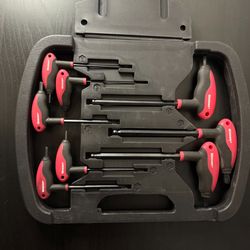 WESTWARD Hex Key Set: 6 - 10 Pieces, T, SAE, Single Ball End, Long, 8 Pcs, Organizer, Black Oxide