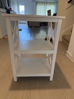White Wood End Table with Two Shelves