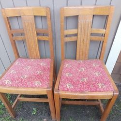 Two Vintage Mission Oak Dining Chairs