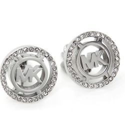 Michael Kors MK Logo Pave Clip-On Earrings (Silver color)