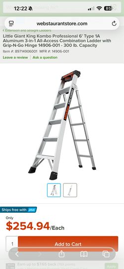 Little Giant King Kombo Professional 6' Type 1A Aluminum 3-in-1 All-Access Combination Ladder