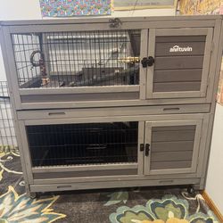 Bunny/Guinea Pig Hutch (Indoor/Outdoor) w/ Wheels  (Aivituvin, Gray)