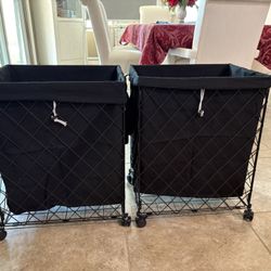 2 Pack Laundry Hamper on Wheels-92L Basket Large Laundry Collapsible With Removable Liner,Rolling Metal Wire Basket-Sturdy Laundry Bag for Dirty Cloth