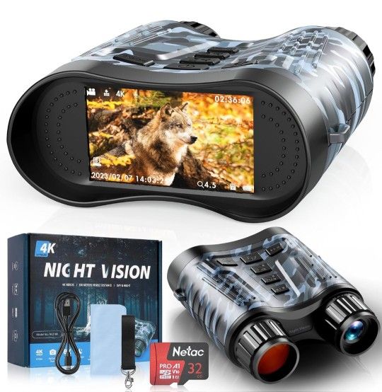 Night Vision Goggles, 4K Night Vision Binoculars 3.2" HD Display and 32GB TF Card, can Store Photo and Video, 7 Gear Night Vision, 8X Digital Zoom for