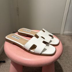 Steve Madden Hadyn White Leather Slides