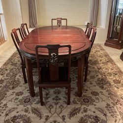 Solid Rosewood Handcrafted Ming Style Extendable Oval Dining Table Set W 6 Chairs 