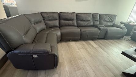 Large Gray Leather Sectional Recliner Sofa