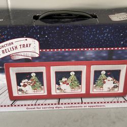 Holiday Snowman Xmas 3-tiered Relish Tray, New