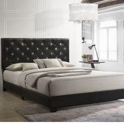 Brand New Black Queen Size Diamond Leather Tuffed Bed Frame With New Mattress/Fast Delivery