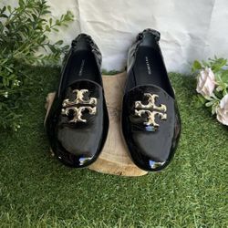 Tory Burch ELEANOR LOAFER women Black Patent Leather  Shoes size 7 new