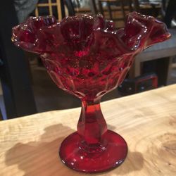 Vintage Fenton Thumbprint Red Footed Dish