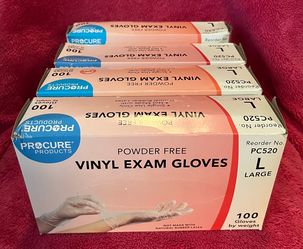 Procure Vinyl Exam Gloves 4 Boxes of 100 Large NEW!