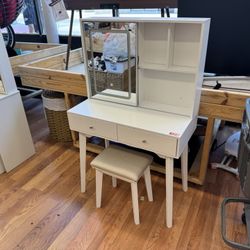 Makeup Vanity With Mirror, Drawers And Stool 