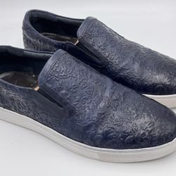Robert Graham Mens 8 Leather Slip On Sneaker Shoes Blue Skulls RG5555S