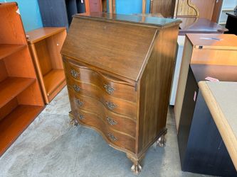 Vintage Wooden Serpentine Front Secretary Desk