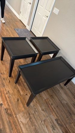 Set of 3 Dark Wood Tables 2 side tables and coffee table