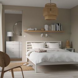 Bed frame, white stained/Luröy, Queen