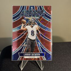 Lamar Jackson 2024 Panini Rookies & Stars Airborne Red Lazer Prizm #A-LJN Ravens