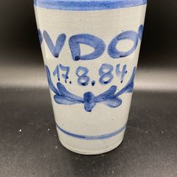 Salt Glaze Vintage Pottery Tumbler VDO 17.8.84 Signed 84 (unable to make out the signature) Blue