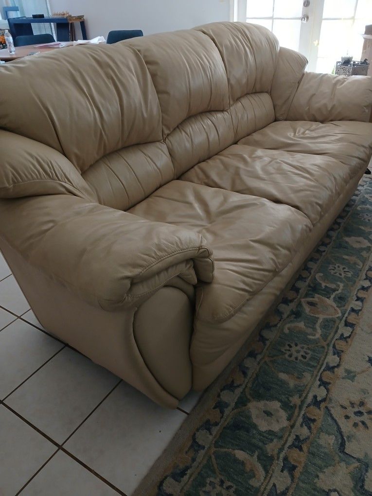 Ashley Beige Leather Sofa