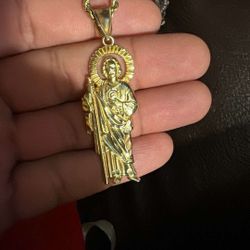 24” 10k Gold Rope Chain With San Judas Pendant 