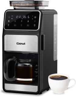 Gevi Grind & Brew Coffee Maker 10 Cups with Built-in Burr Grinder Drip Coffee Maker, Programmable Touchscreen, 4-Hour Heating Plate, Permanent Filter 