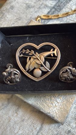 Vintage 1940’s George Jensen Denmark 925 sterling silver Brooch and Earrings