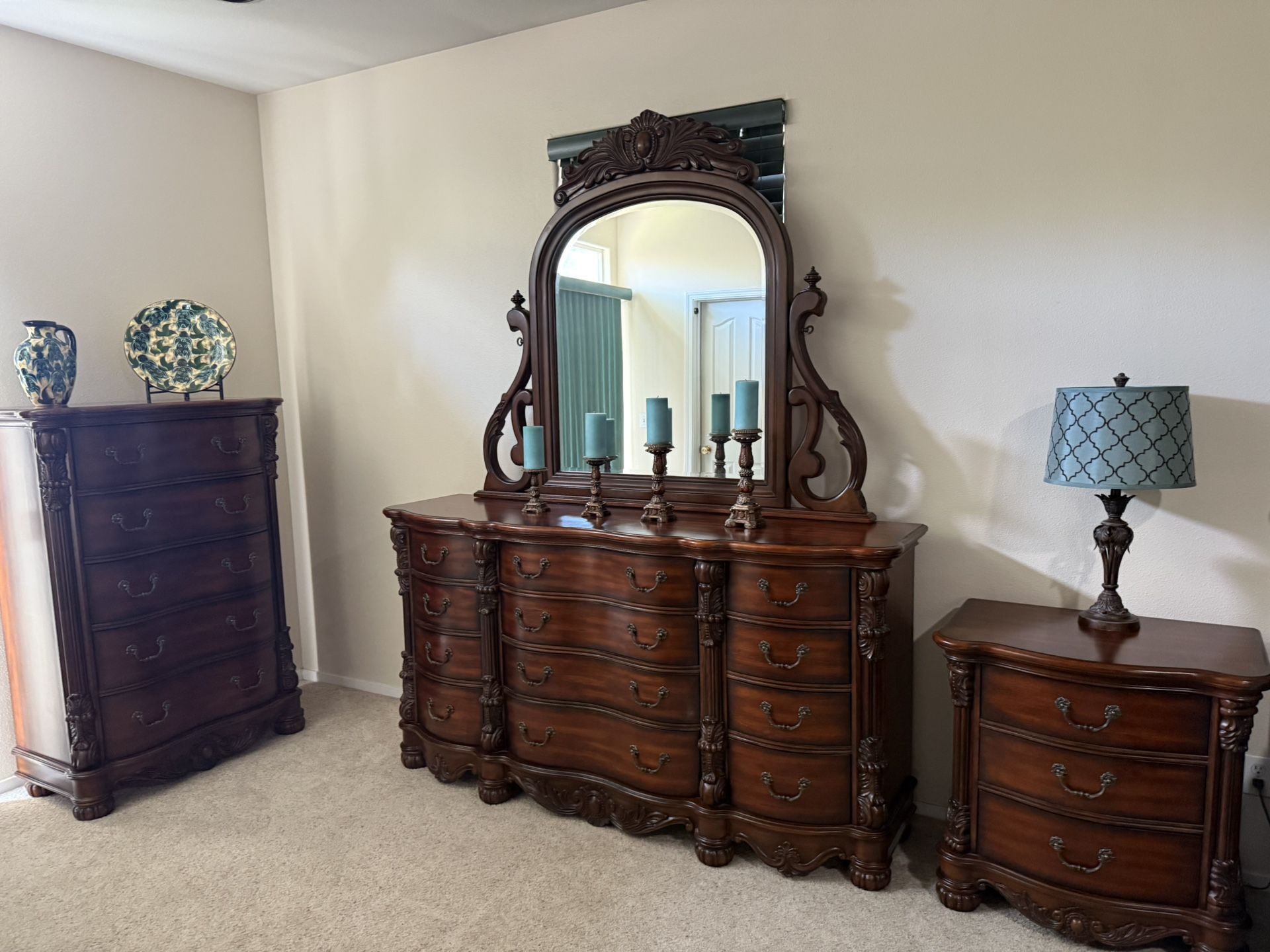 5 Piece Cherry Oak 4 Poster Queen Bed Set