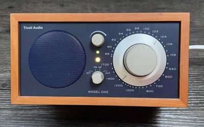 Tivoli Audio Model One AM FM Table Radio, Blue Speaker, Blonde Wood Cabinet