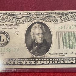 1934-A $20 Federal Reserve Note Green Seal With Misalignment Error