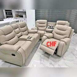 High Quality leather 3 pc power livingroom recliner sofa set