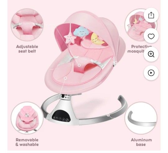 Electric Baby Swing for Infants with Remote Control, 5 Sway Speed, Bluetooth Music, Pink