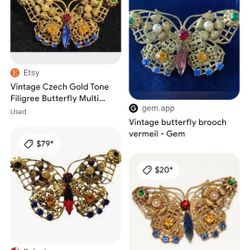 Vintage Butterfly Brooch With Assorted Stones