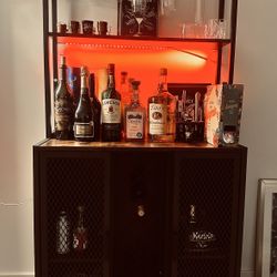 Beautiful Wooden Bar with Wine Cabinet, Storage & LED light