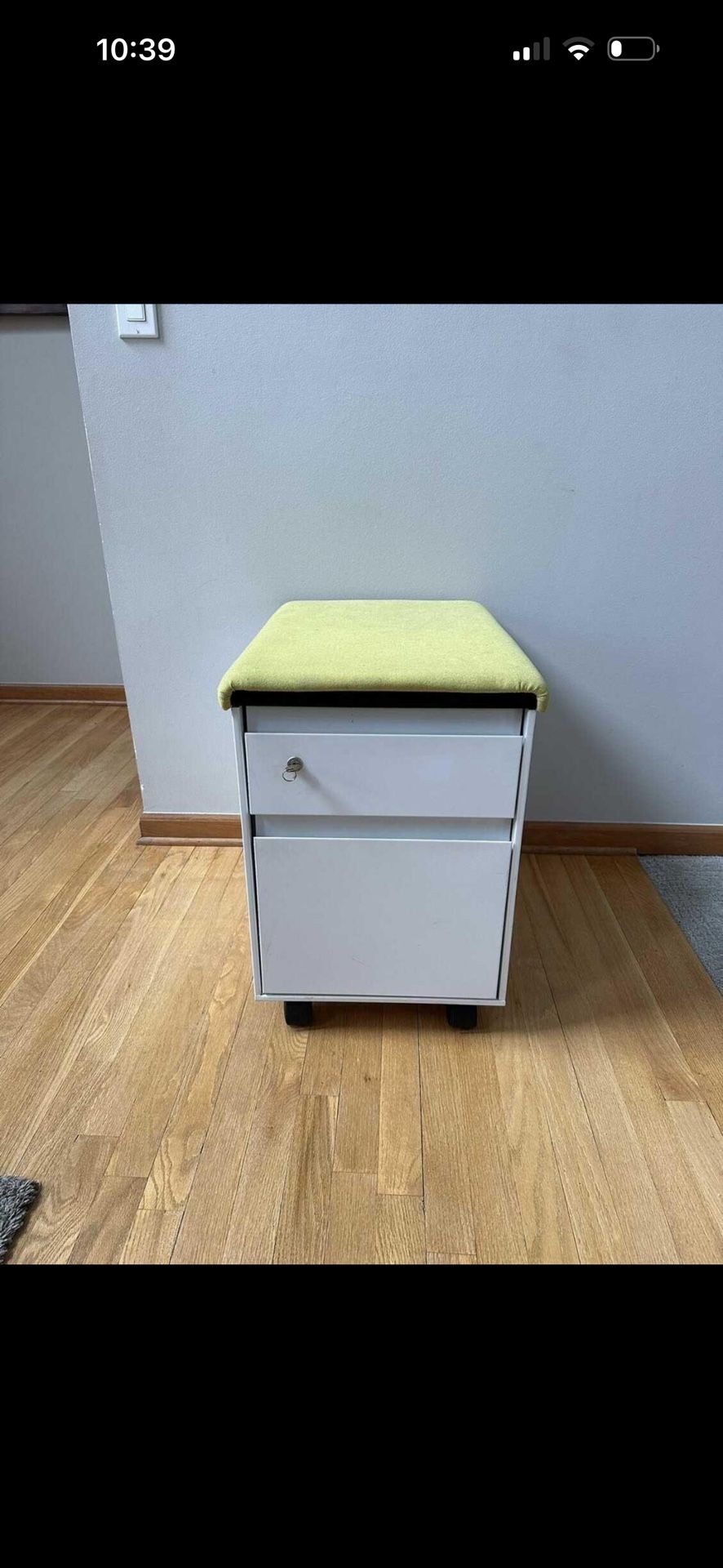 Workstream By Monoprice Rolling Round Corner-2 Drawer File Cabinet With Seat Cushion
