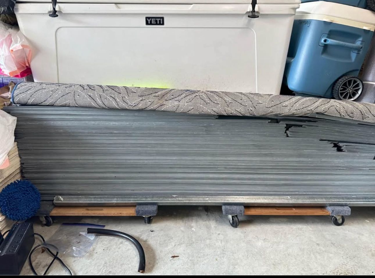 Hurricane metal panels made of galvanized steel for windows and sliding glass doors. We installed shutters and are selling these. We have