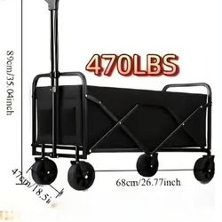 Collapsible Wagon with Wheels, 440Lbs Weight Capacity Foldable Beach Wagon with Flexible Handle Portable Utility Wagon Cart for Outdoor, Grocery, Gard