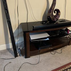 Tv Stand? Brown And Black Glass Shelves . 