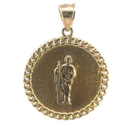 Curb Link Saint Jude Medallion Pendant 10k Yellow White Gold GP3108523