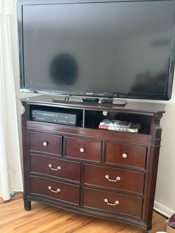 Mahogany MEDIA CHEST Holes In Back For Wires 