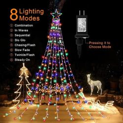 Multicolor 10.4 Ft. Christmas Decorations String Lights, 320 LED Tree Lights with 12.6" Topper Star 8 Lighting Modes Indoor Outdoor Decor. Iron Star