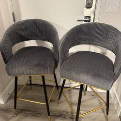 Chic Gray Velvet Bar Stools